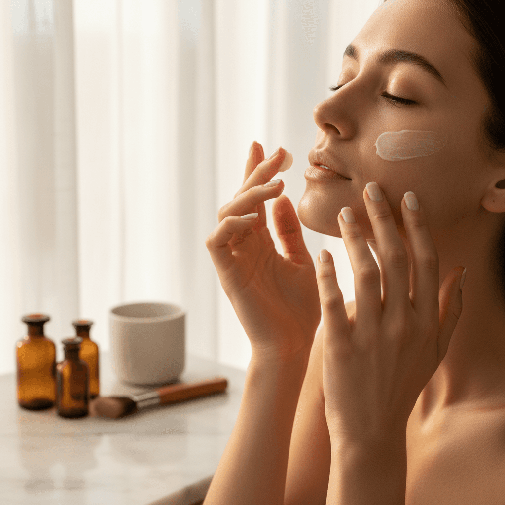 Woman applying eye cream with a gentle touch
