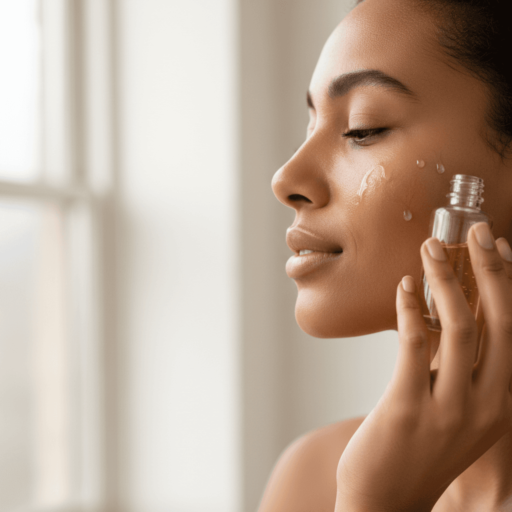 Tube of eye cream with a small drop of product on a fingertip