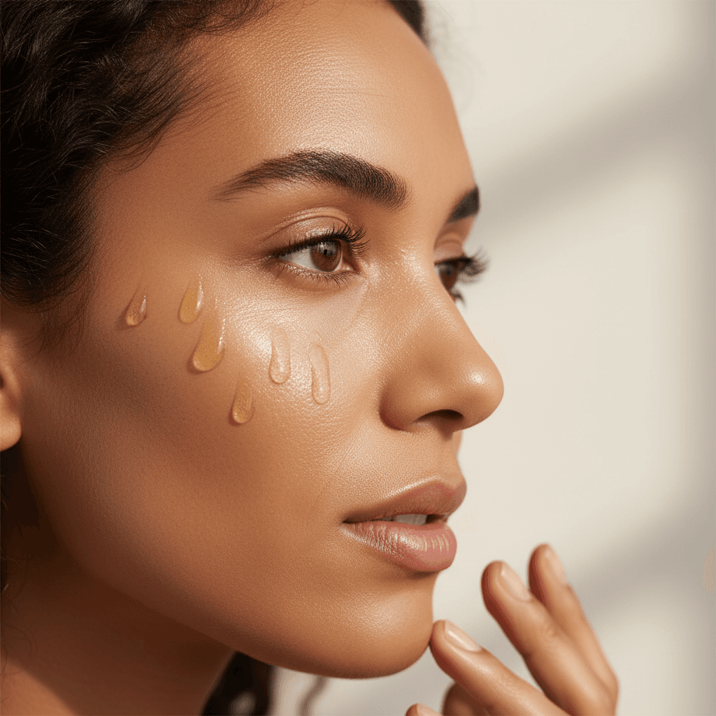 Applying cream eye treatment