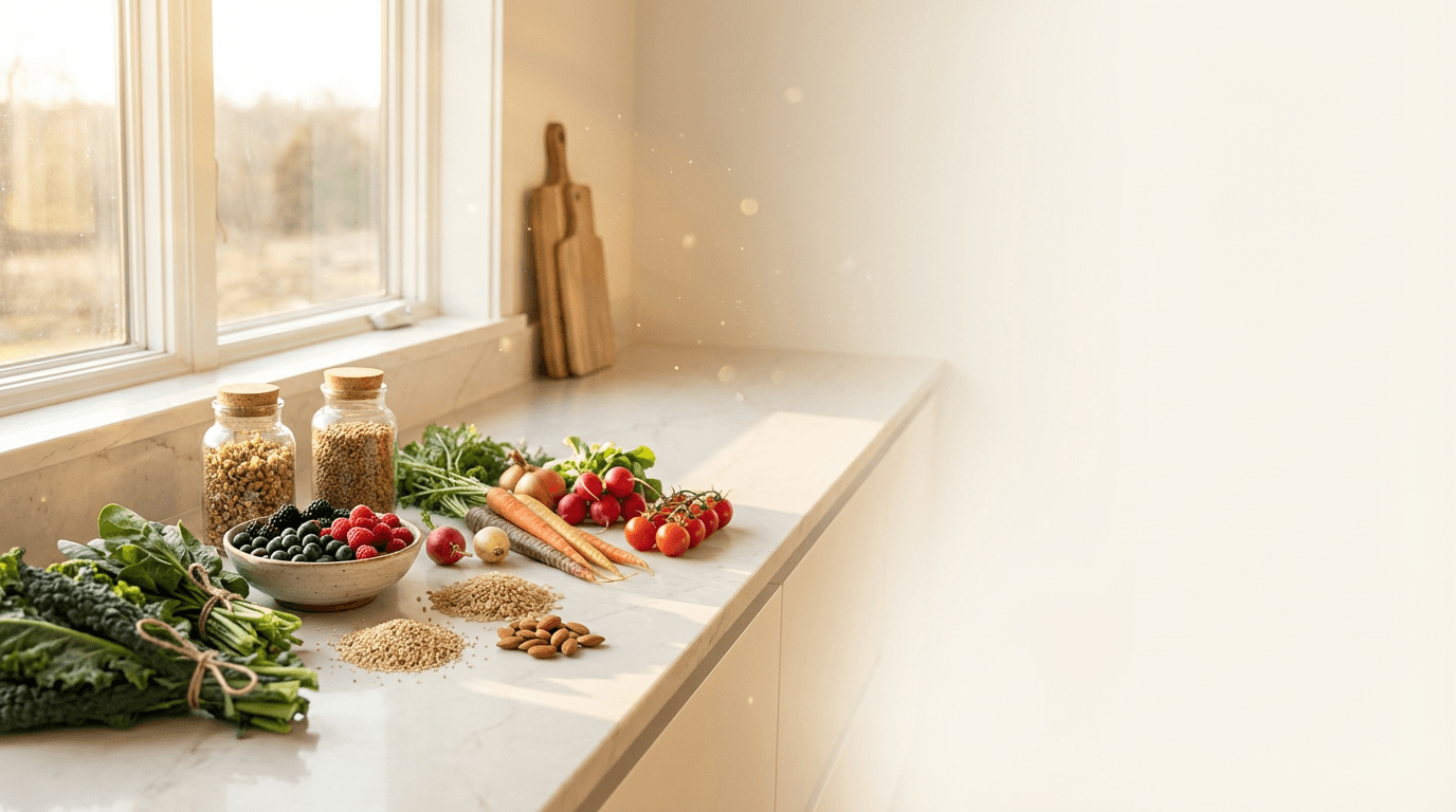 Golden honey jar and aloe vera on a bright kitchen counter with soft morning light
